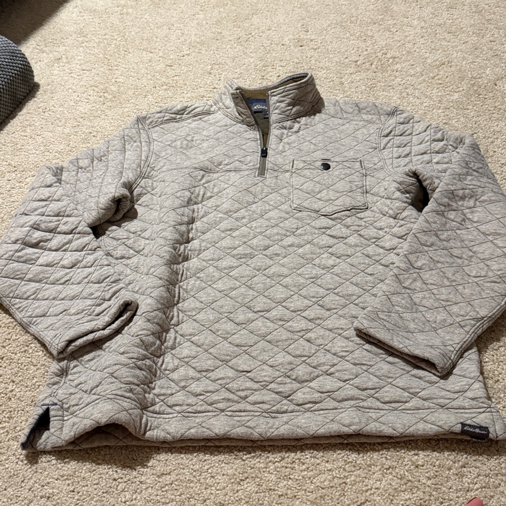 Eddie Bauer Tan and Brown Quilted Pullover